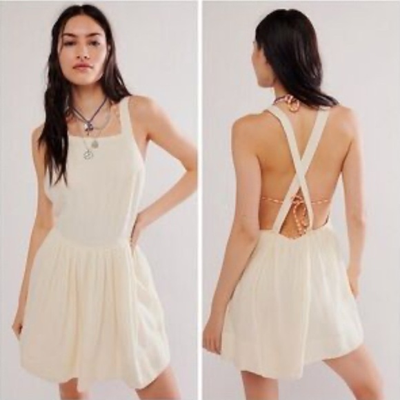 Free people melted hearts cream pinafore dress nwot large - Picture 1 of 3